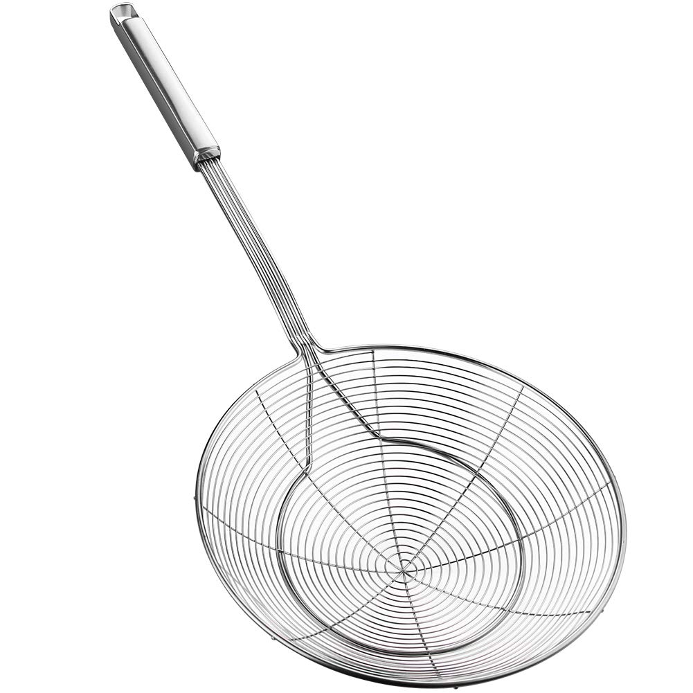 Strainer Skimmer Spider Ladle Stainless Steel, Kitchen Wire Net Spoon with Handle for Frying Scooping Food, Pasta, Spaghetti, Noodle (Diameter:7.9inch/20cm, Total Length: 17.7inch/45cm)