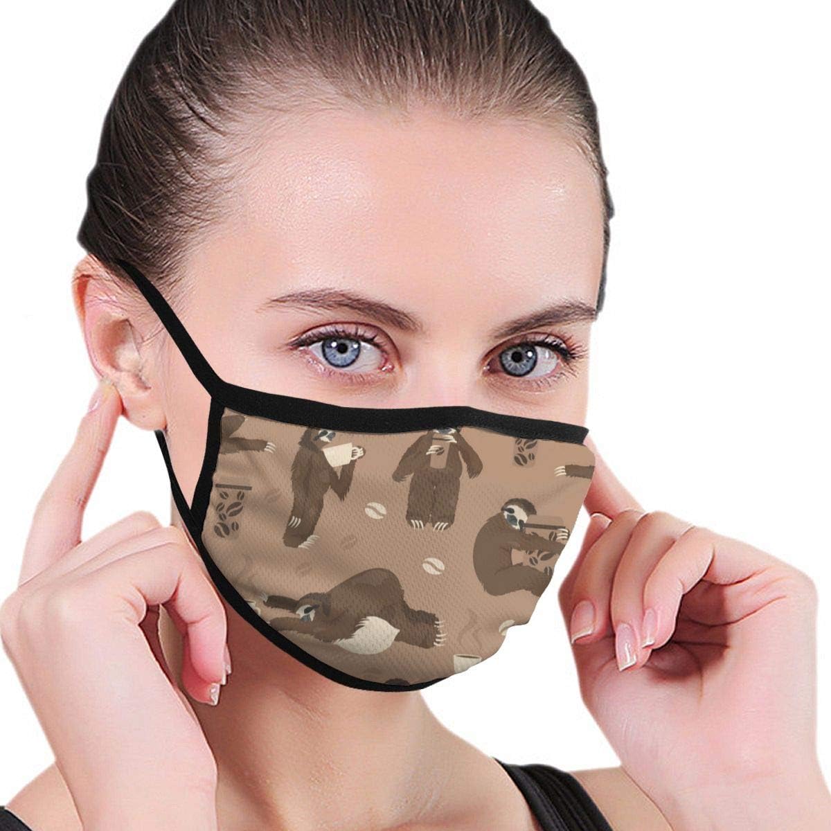 Cotton Mask Anti-dust Mouth Mask Sloths Drink Coffee Funny Cycling Camping Half Face Mouth Masks for Boys Girls Men Women