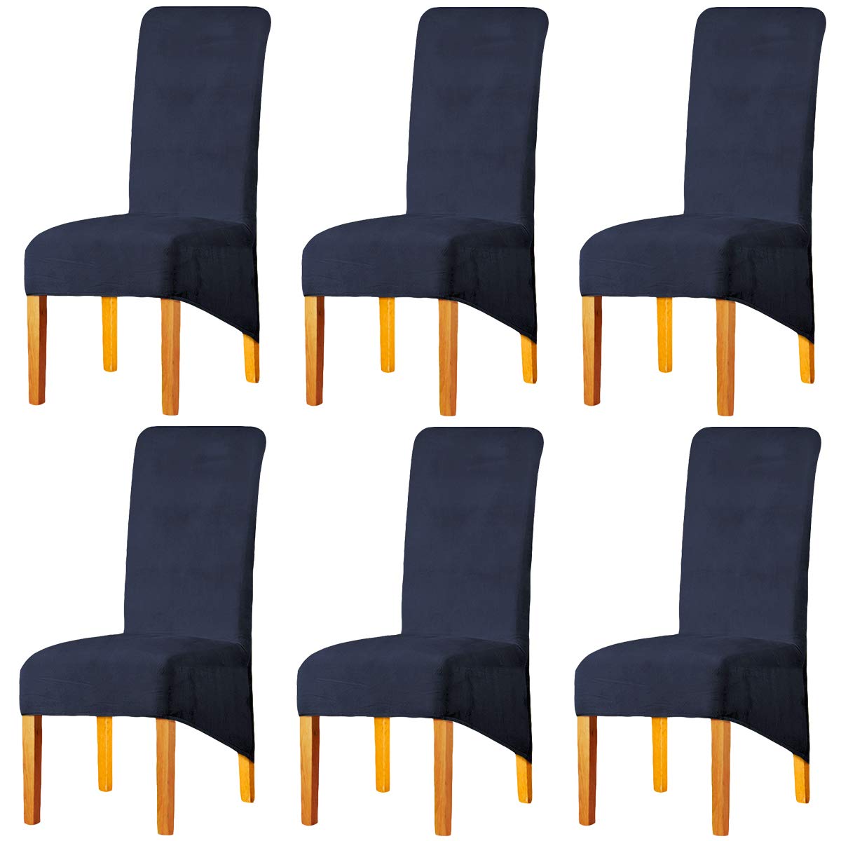 LANSHENG Velvet Dining Chair Covers, Stretch High Back Chair Seat Protector Slipcovers, Washable Removable Kitchen Chair Covers for Dining Room (Navy Blue, Set of 6)