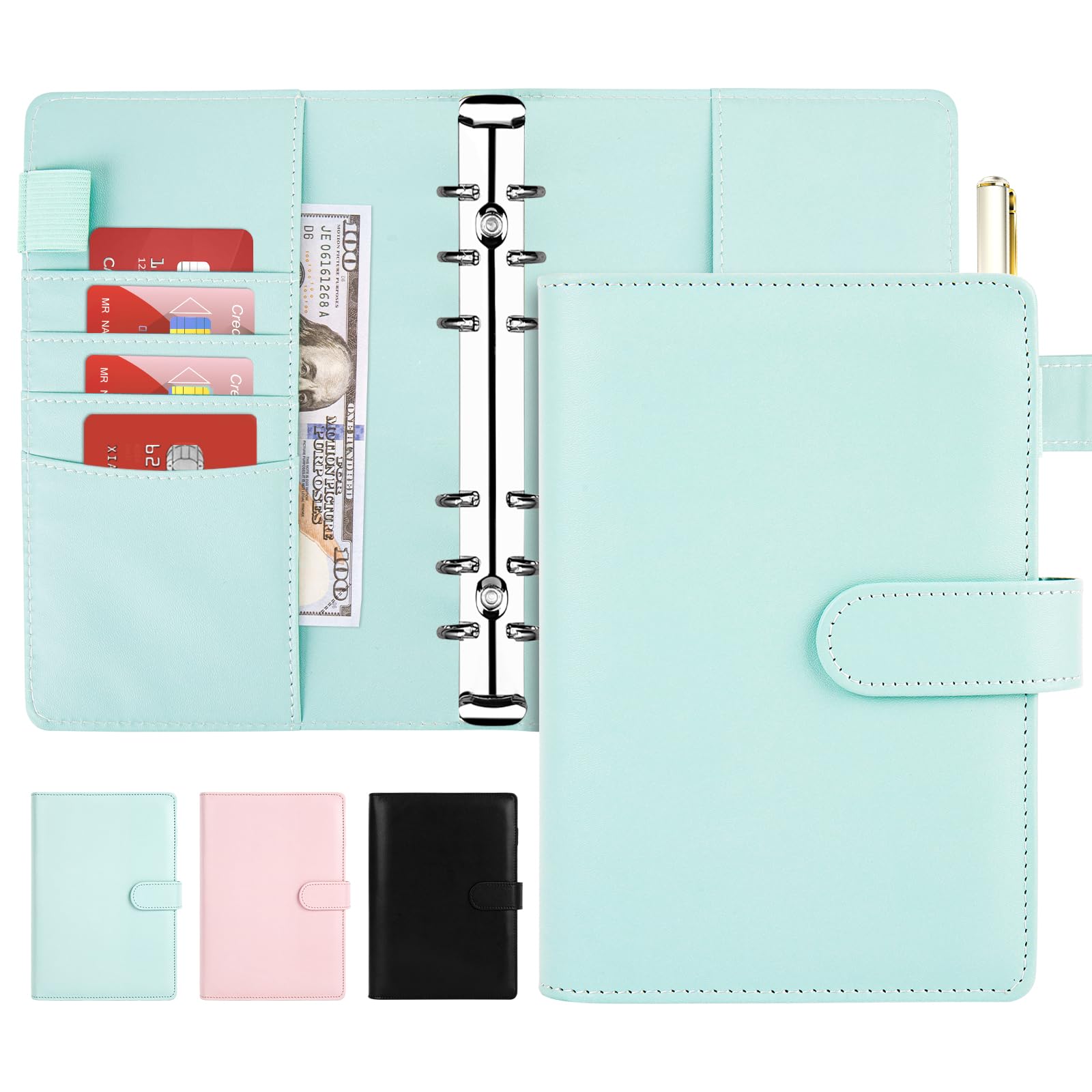 Onlyesh A6 Ring Binder, Refillable 6 Ring Binder with Magnetic Buckle Closure, Inner Paper Not Included, Folders Ring Binder for Offices Home School