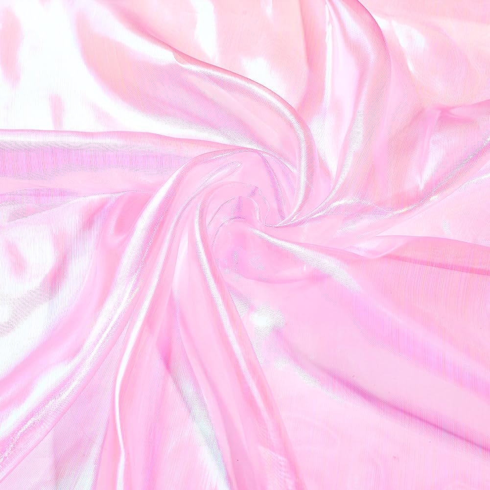 PH PandaHall 4m Pink Gauze Fabric, Organza Lace Fabric Iridescent Organza Cloth Magic Shiny Fabric Ribbon for Dress Stage Show Costume Wedding Decoration DIY Crafts, 1.5m Wide