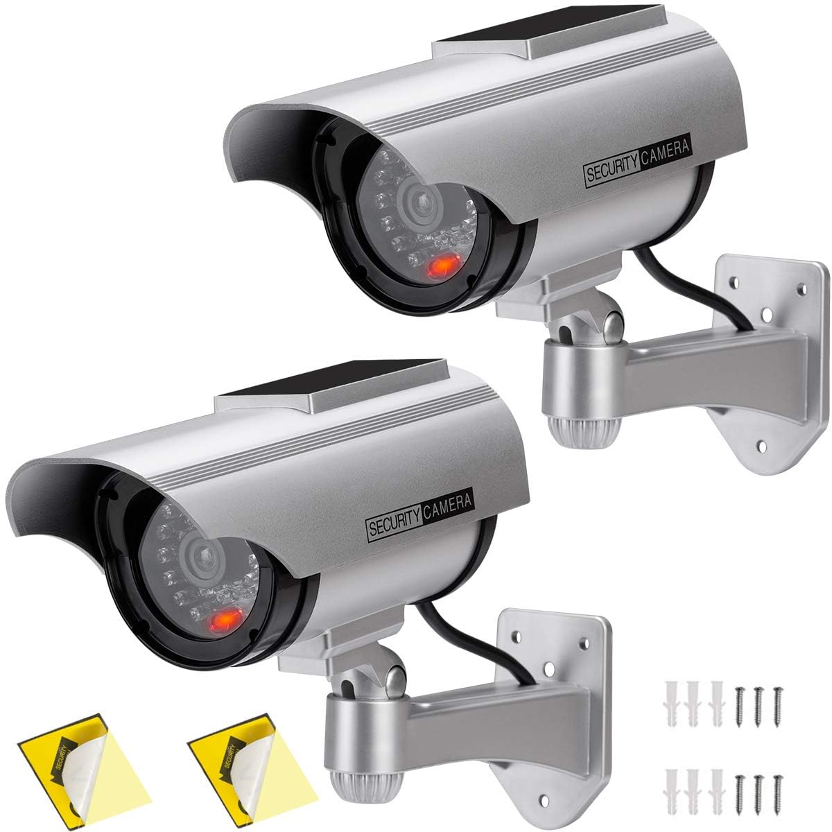 Fake Dummy Imitation CCTV Security Camera, AlfaView Fake Solar Powered Surveillance Camera with Flashing LED Light Bullet Shape, Dummy CCTV Camera Outdoor Indoor Use for Homes & Business