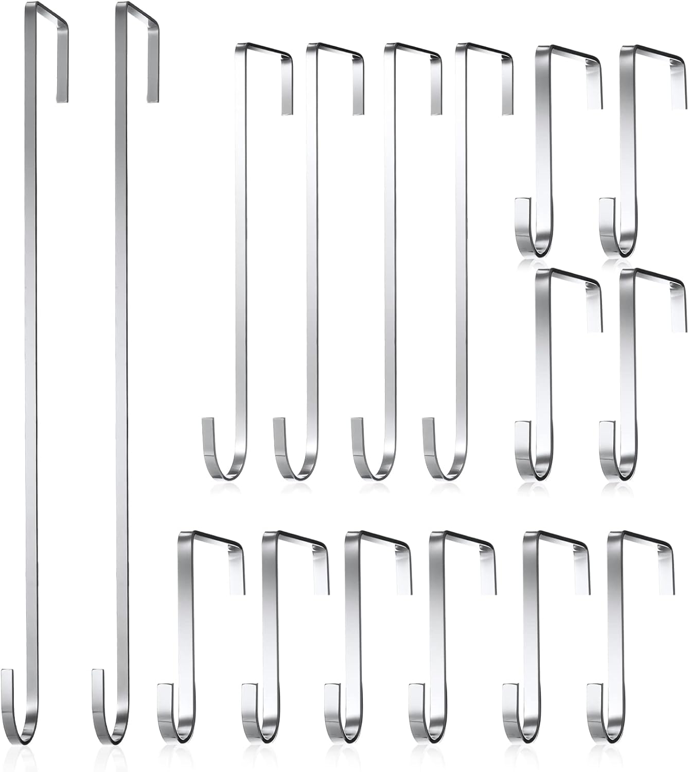 Wreath Hangers - Hotop 16 Pieces Wreath Hanger Over Door Hooks Metal Z Hooks 3.4 Inch/ 7.9 Inch/ 13.8 Inch for Christmas Front Door Decorations, Hanging Coats Hats Robes Towels (Electroplated Silver)