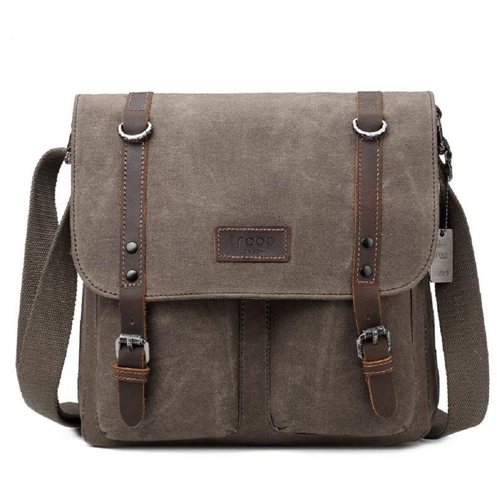 TRP0429 Troop London Heritage Canvas Leather Messenger Bag, Canvas