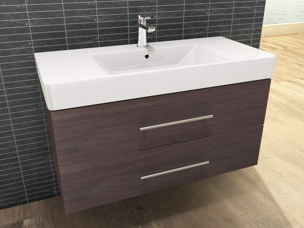 Aqua Bagno Badmöbel 100 cm inkl. Keramik Waschtisch Waschplatz mittig