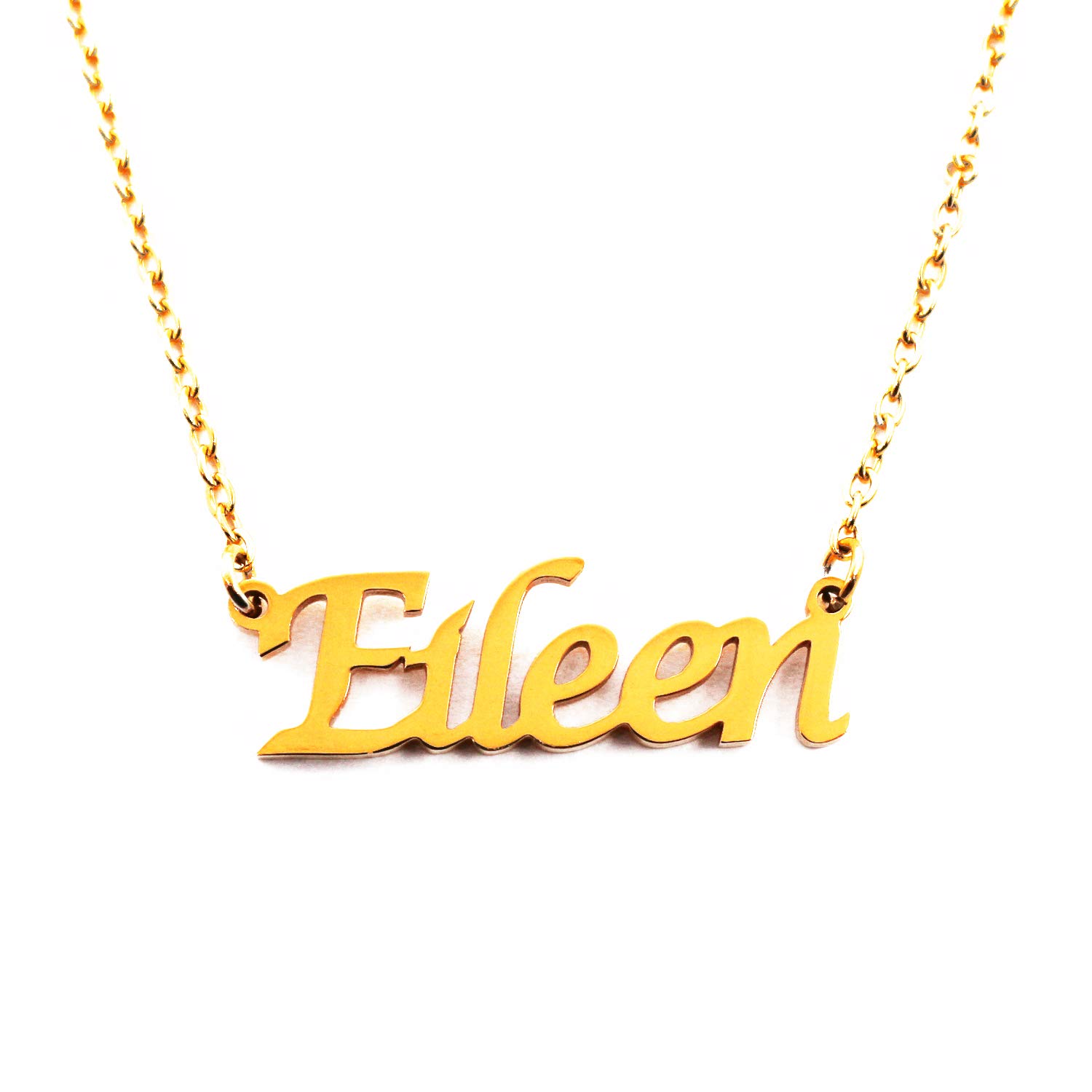 Kigu Eileen Personalised Name Necklace 18ct Gold Plated, Custom Dainty Name Pendants, Jewellery for Ladies, Girlfriend, Mother, Sister, Friends