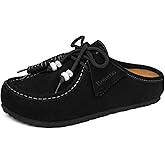 Bouwno Genuine Leather Clogs for Women Beaded Suede Mules Slip-On Womens Sandals Non-Slip Outsole Casual Slide Slippers