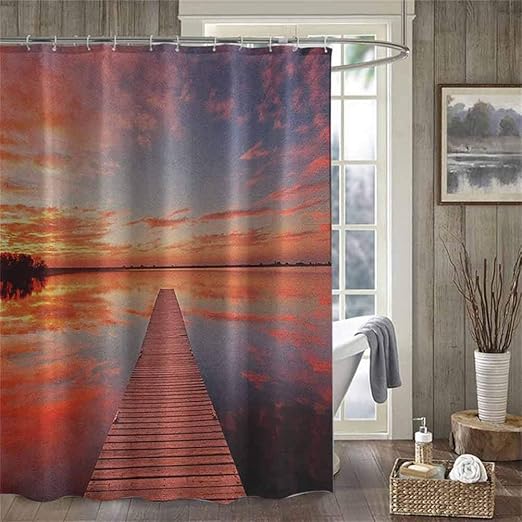 Lake House Shower Curtain Set Long View of The Timber Deck