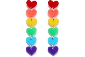 coadipress Heart Rainbow Chain Stud Earrings for Women Girls Cool Weird Lightweight Resin Acrylic Personality Dangle Drop Earrings Jewelry