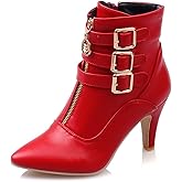 MEOTINA Gold High Heels for Women Kitten Heel Pointed Toe Short Womens Booties Buckle High Heeled Ankle Metallic Shoes