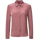 winkbay Women's Satin Button Down Shirts Fall Elegant Long Sleeve Collared Dressy Blouses Business Casual Tops
