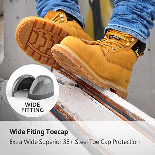 SAFETOE Safety Boots For Men Work Shoes- M8173 Women Wide Width Steel Toe Slip Resistant Leather Safety Shoes