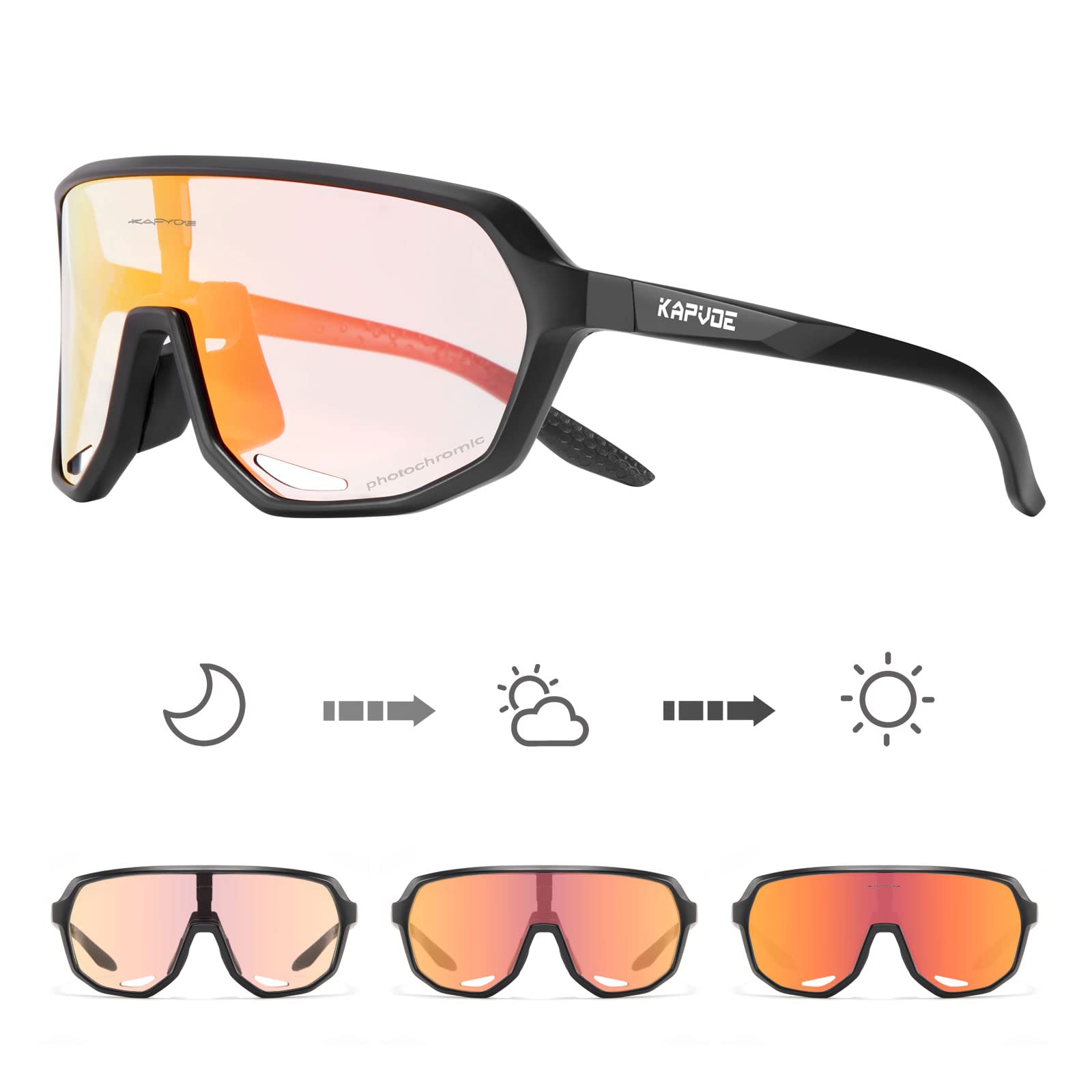 KAPVOE Photochromic Cycling Glasses for Men Women Mountain Bike Sunglasses Sports Goggles for MTB Running Baseball UV Protection K63