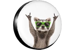 OCIOVAN Funny Raccoon in Green Sunglasses Spare Tire Cover Cute Animal Tire Wheel Covers Waterproof Weatherproof Wheel Tire Protector Tyre Covers Universal for Trailer RV SUV Vehicle Motorhome Travel 14 Inch