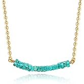 Fettero Gold Necklace for Women, Dainty 14K Gold Plated Turquoise Necklace Jewelry Charm Moon Circle Heart Beadeds Pendant Necklaces for Women Gift