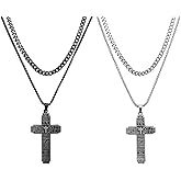 Qoncosy 2 Pack Bible Verse Cross Necklace for Men, Stainless Steel Double Chain Christian Pendant, Engraved with The Lord's Prayer Matthew 6:9-13, Religious Gifts for Men