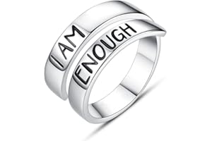Jvvsci I AM ENOUGH Hand Stamped Spiral Wrap Twist Ring, Inspirational Motivational Ring, Friends BFF Sorority Sisters Besties Encouragement Gift, Personalized Gift