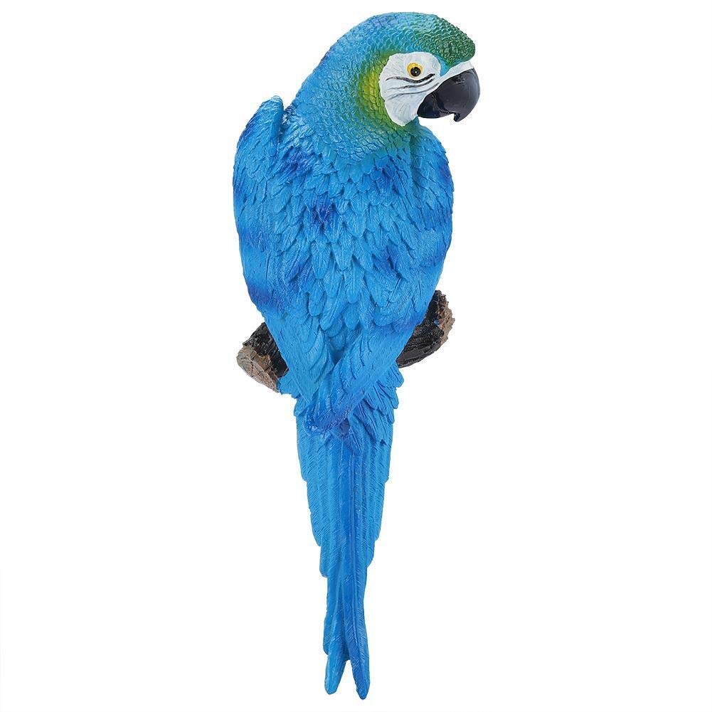 Broco Hanging Parrot Statue, Resin Lifelike Bird Ornament Figurine Parrot Model Toy Garden Sculpture Wall Decor (Blue Left)