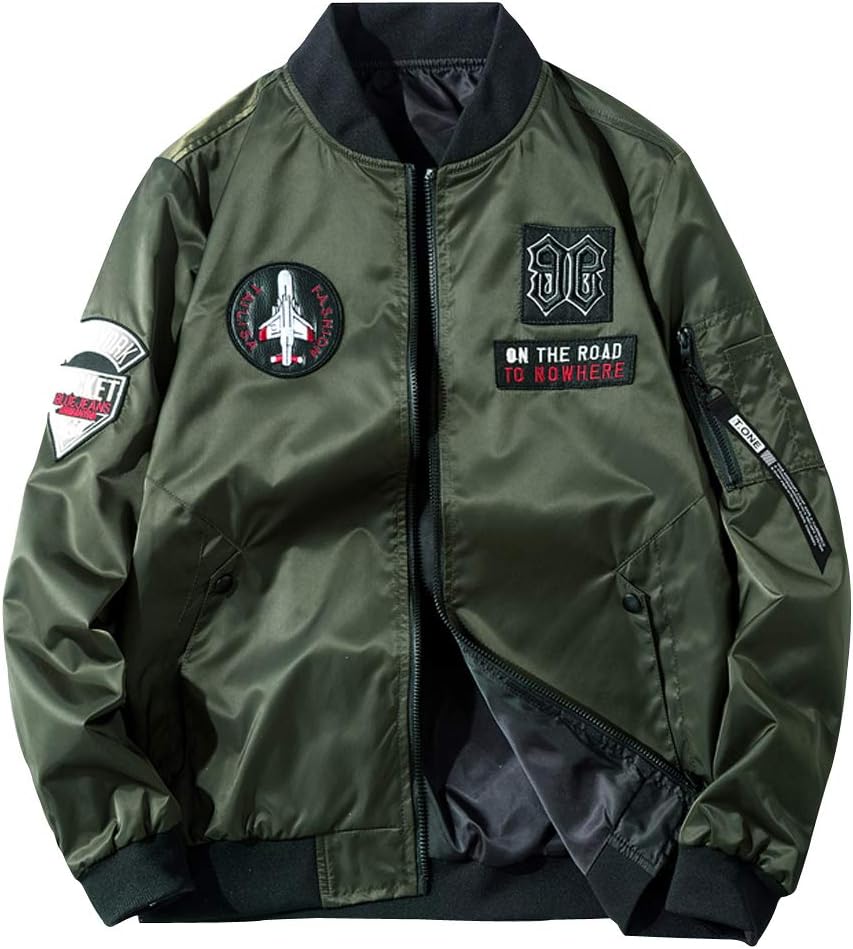 Men's Lightweight Reversible MA-1 Flight Bomber Jacket Casual Spring Fall Winter Jackets Military Outerwear with Patches