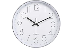 Yoiolclc Wall Clock Modern Design, Silent Non-Ticking Battery Operated Clocks for Kitchen, Classroom (10 Inch, Silver)