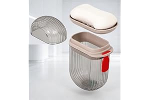 Travel Soap Case, Leakproof Portable Soap Container with Lid and Drainage Tray, Bar Soap Holder for Shower, Gym, Camping, Vac