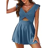 Aleumdr Women's One Piece Swimsuit Ruffle Cutout Swimdress Tummy Control V Neck Wrap Swimwear