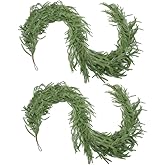 2 Pcs 6ft Norfolk Pine Garland, Artificial Pine Garlands Green Garlands, Real Touch Pine Faux Greenery Winter Garland for Table Mantle Decor Porch Fireplace Decorations for Clearance