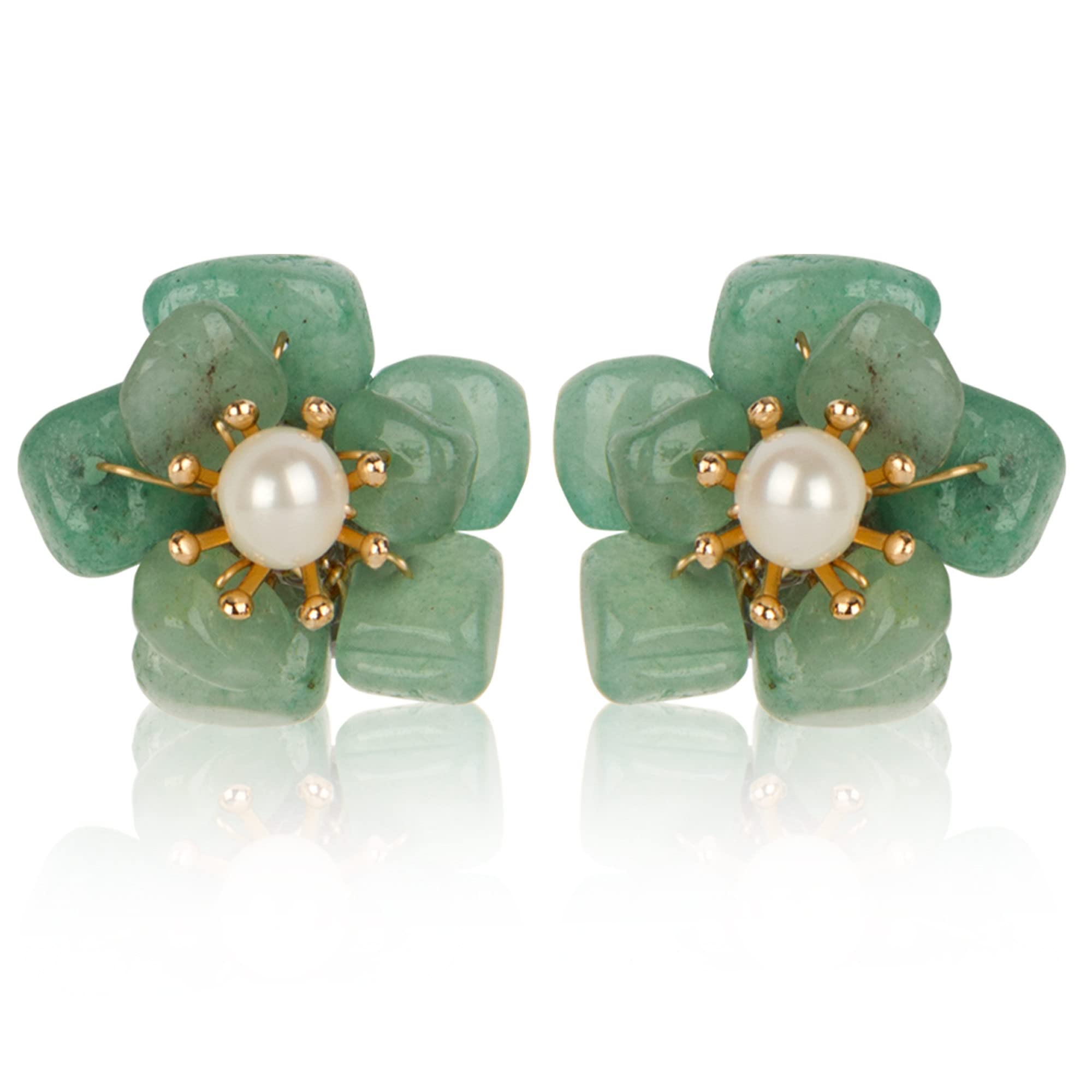 Photo 1 of ELEXIS Green Real Jade Stud Earrings For Women Trendy Crystal Gemstone Betsey Johnson Unique Van Cleef Dainty Emerald Jewelry Set For Girls Bling Daisy… (Jade)