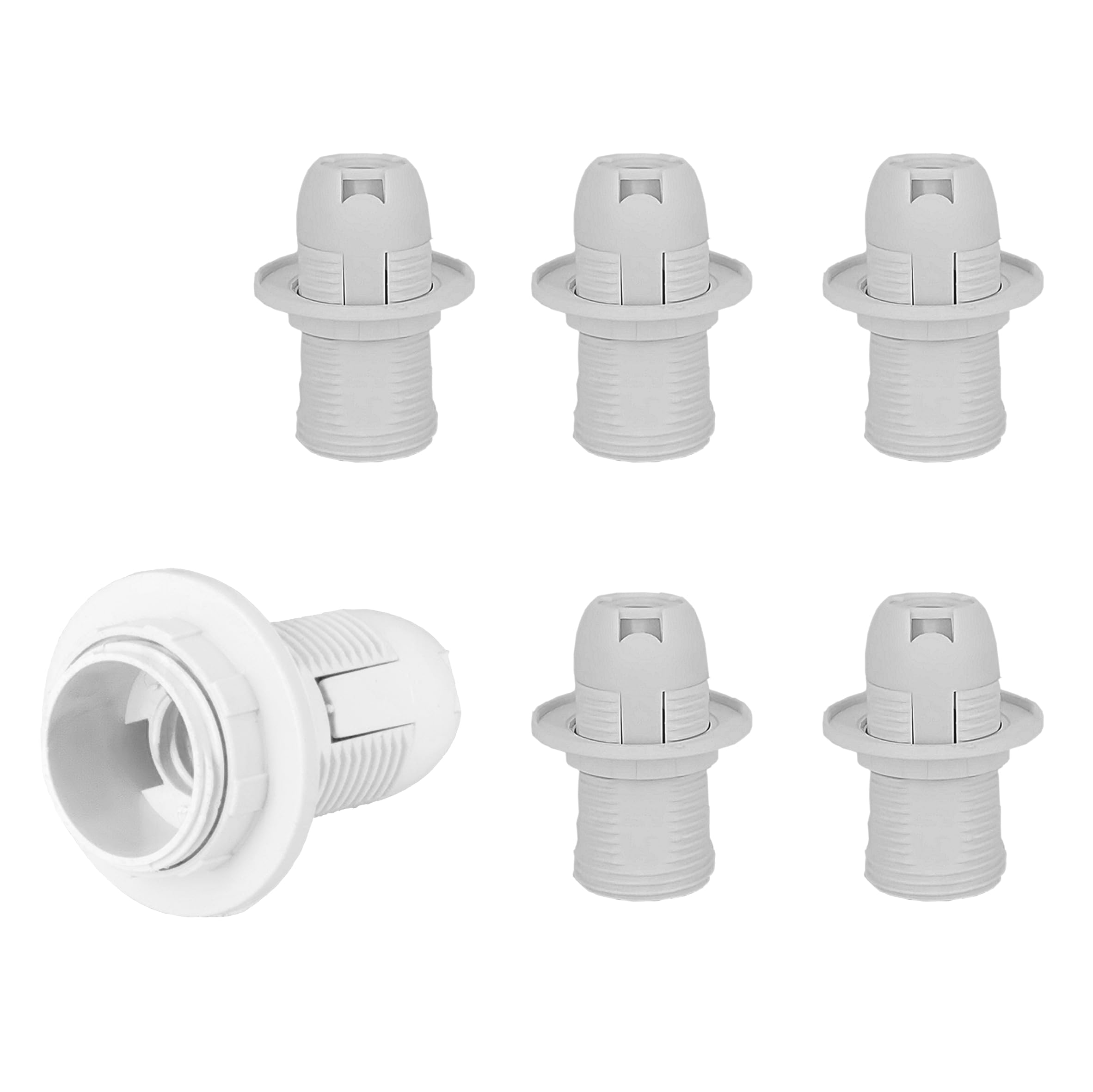 YinzPlus E14 Lamp Socket Holder | UK High Temp E14 Lamp Base Replacement with External Thread (White) 6 pcs
