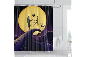 SHENGJUN 72x72 Jack Halloween Shower Curtains Kids Hallowmas Before Christmas Cartoon Bath Bathroom Decors Love Grimace Pumpkins Trick Or Treat Home Fabric Waterproof Shower Curtain Set 12 Hooks