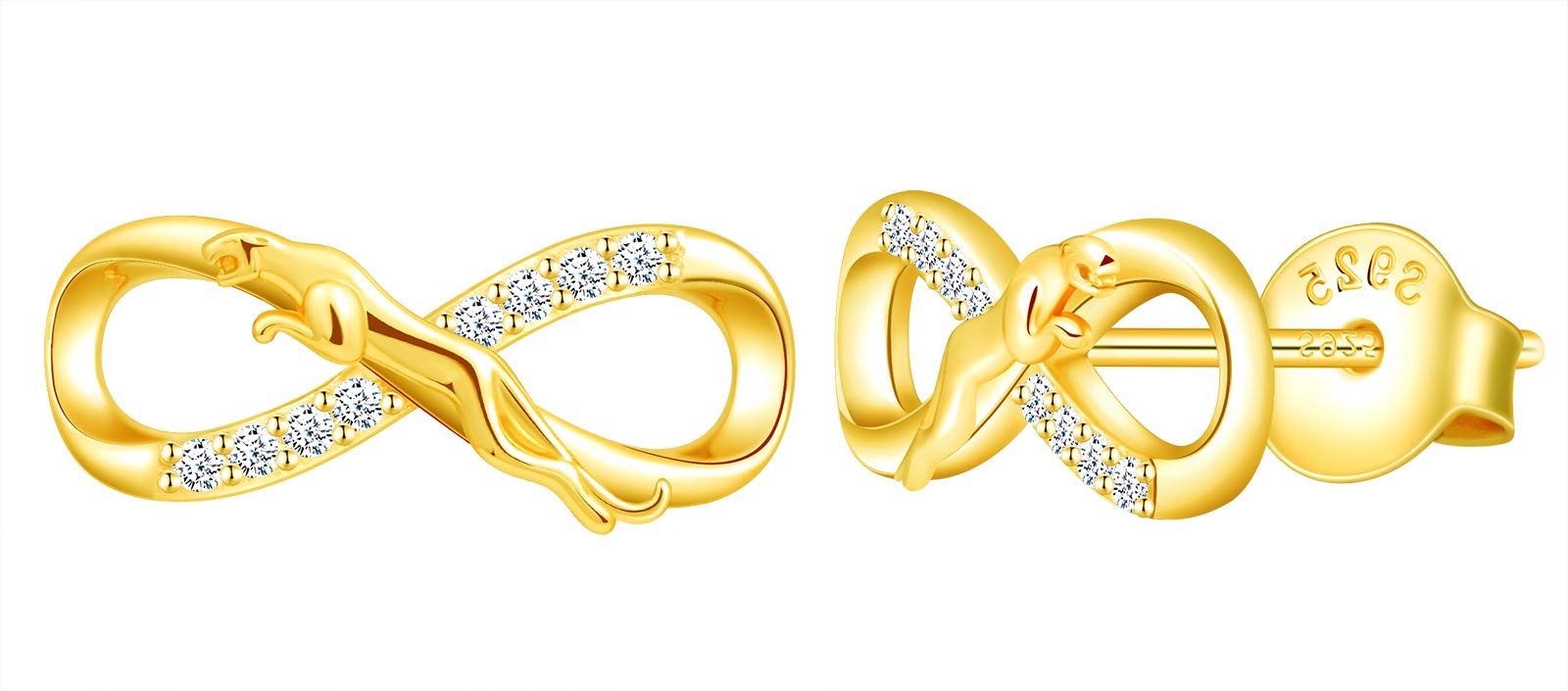 MicLee Woman's girl's Earrings, 925 Sterling silver animal earrings, Mini infinity symbol leopard earrings studs, Inlaid zircon, gold