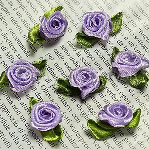 100 PCS Mini Ribbon Bows Roses Flowers Craft Artificial Ornament Applique Sewing DIY (Purple)