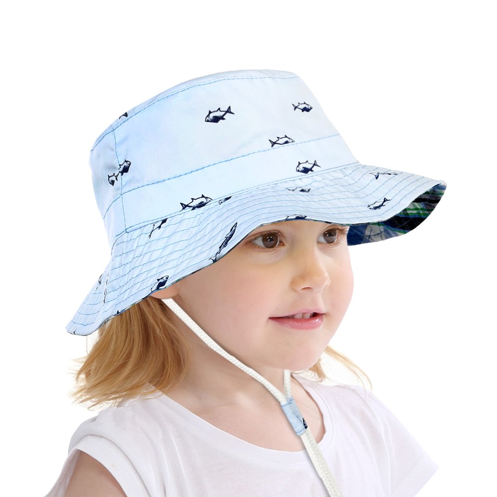 VBIGER Kids Cotton Bucket Hat Reversible Sun Hat Foldable Beach Cap With Adjustable Chin Strap,Aged 1-6