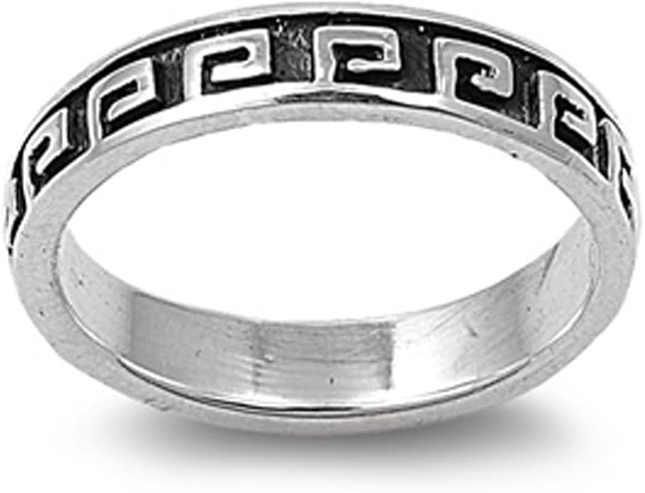 Sterling Silver Women's Greek Key Lock Ring Polished 925