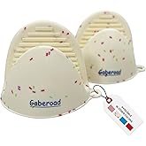 Gaberoad Thickened Mini Silicone Oven Mitts Heat Resistant as Hot Pot Holder, Baking Holder, Rubber Oven Gloves, Finger Pinch Grips, Potholder Mitts for Kitchen Cooking, 1 Pair, White Confetti