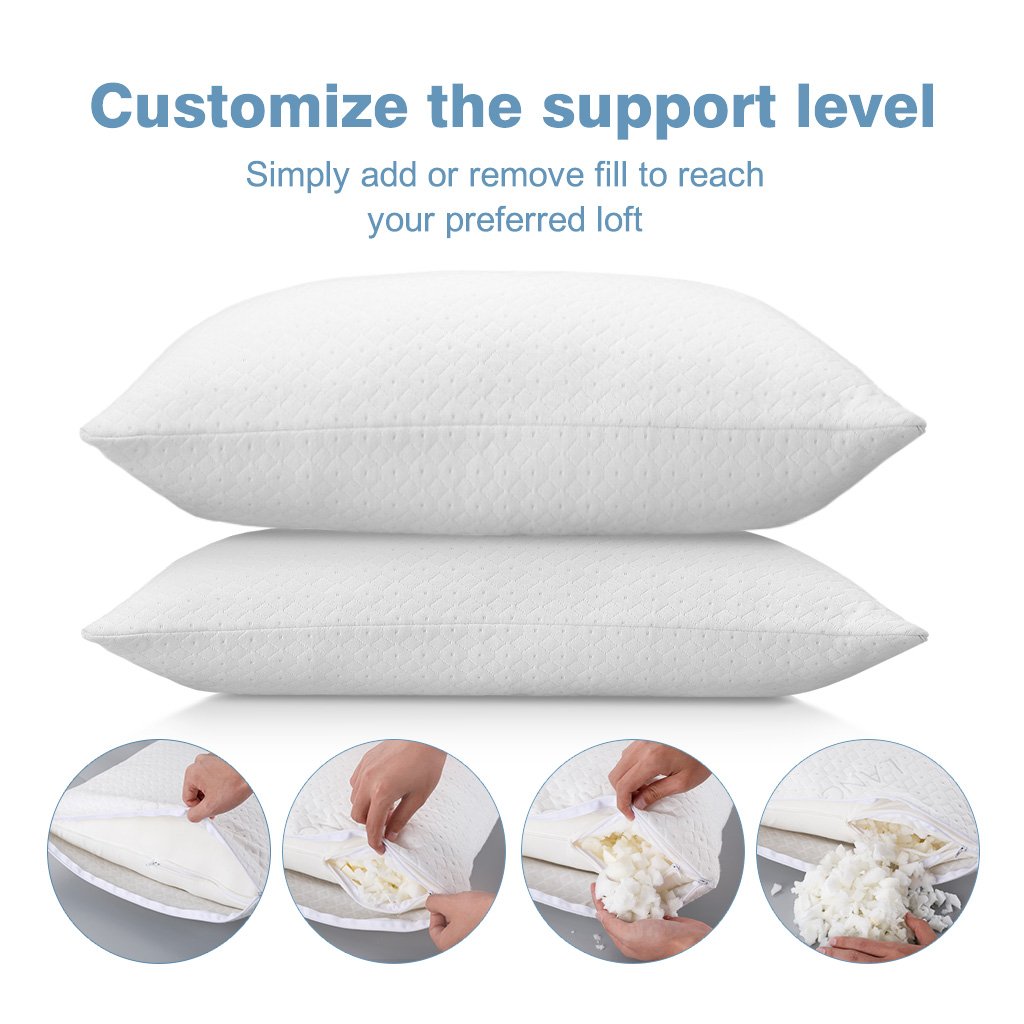 LANGRIA Luxury Bamboo Shredded Memory Foam Pillow with Zip Cover and