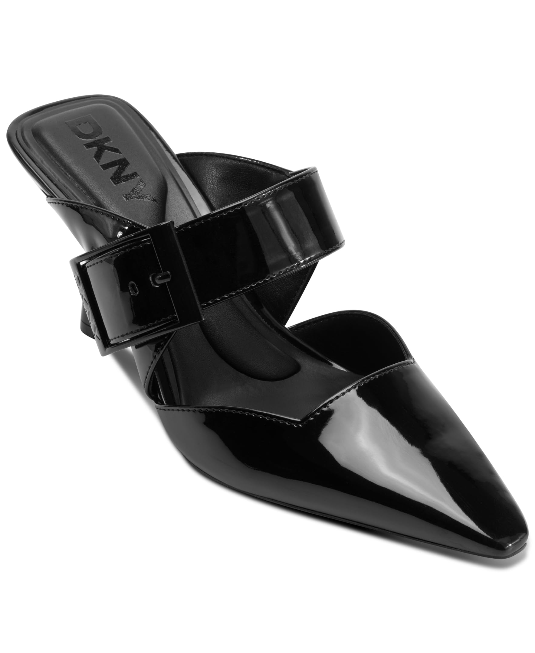Photo 1 of DKNY Women's Nardin Heeled Sandal Mule with Belt Detail, Shiny Black, 10