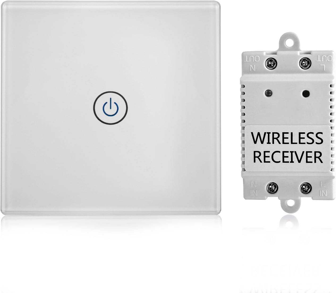 1-Way Wireless Light Switch + Receiver Set Touch Sensor Glass Plate Wireless Remote Control for Ceiling Light LED Lighting