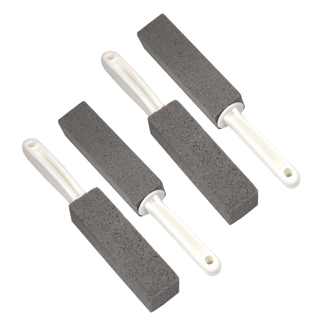 DOURR Premium Pumice Stone Cleaning Brushes with Handle, Removes Encrusted Greases Stains Hard Water Residues Rust for Grill Griddle Flat Top Cookers Toilet Pool Tile (4 Pcs)