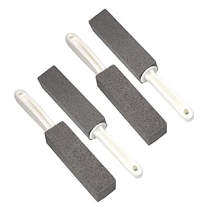 DOURR Premium Pumice Stone Cleaning Brushes with Handle, Removes Encrusted Greases Stains Hard Water Residues Rust for Grill Griddle Flat Top Cookers Toilet Pool Tile (4 Pcs)