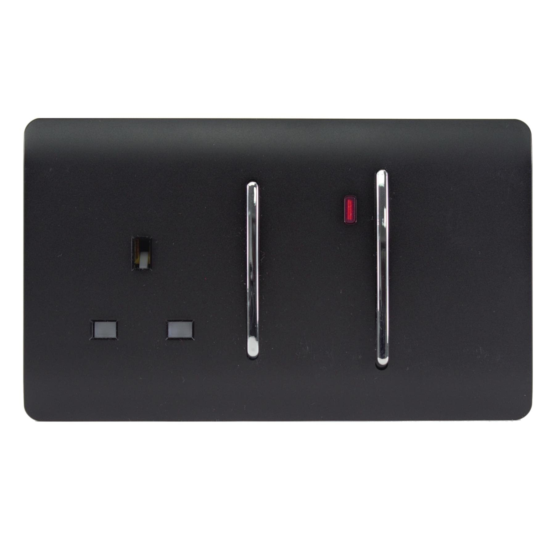 Trendi Switch Screwless Artistic Modern Decorative Glossy 45 A Cooker Switch Control Unit & Single Plug Socket Inc Neon Indicator for Indoor Use in Matt Black - ART-WHS213MBK