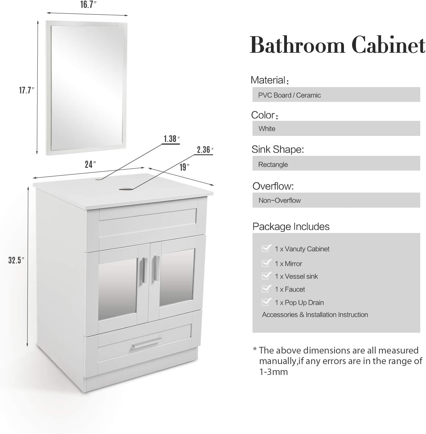 24 Inch White Mdf Bathroom Vanity And Sink Combo White Vanity 103sink With Mirror And