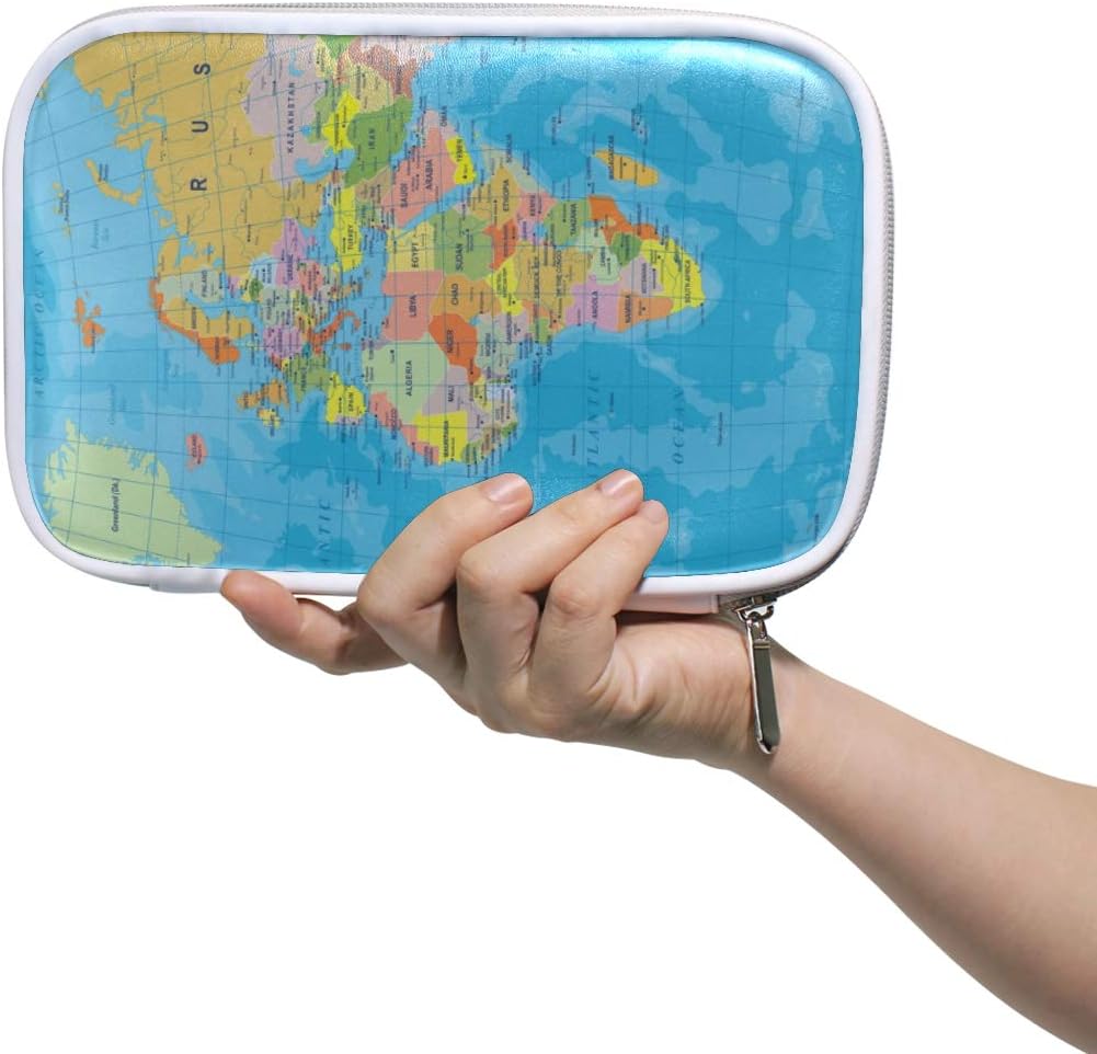 Colored World Map Cosmetic Bag,Super Funny 3D Printing Women Makeup Bag Multifuncition Pencil Holder