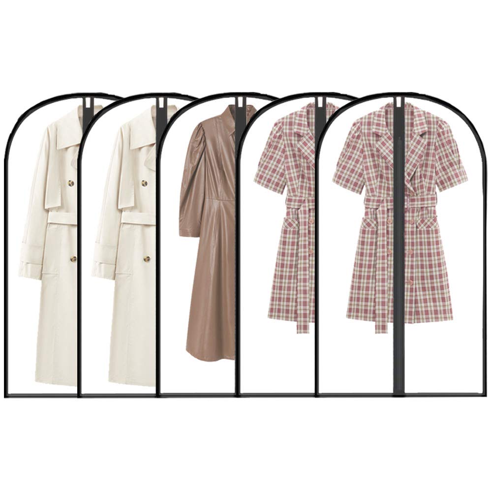 Semi-transparent Garment Bags 60x120cm, MothProof Waterproof Breathable Clothes Covers Full Zipper Dustproof Coat Protector Bags for Clothes Storage，5 Pack