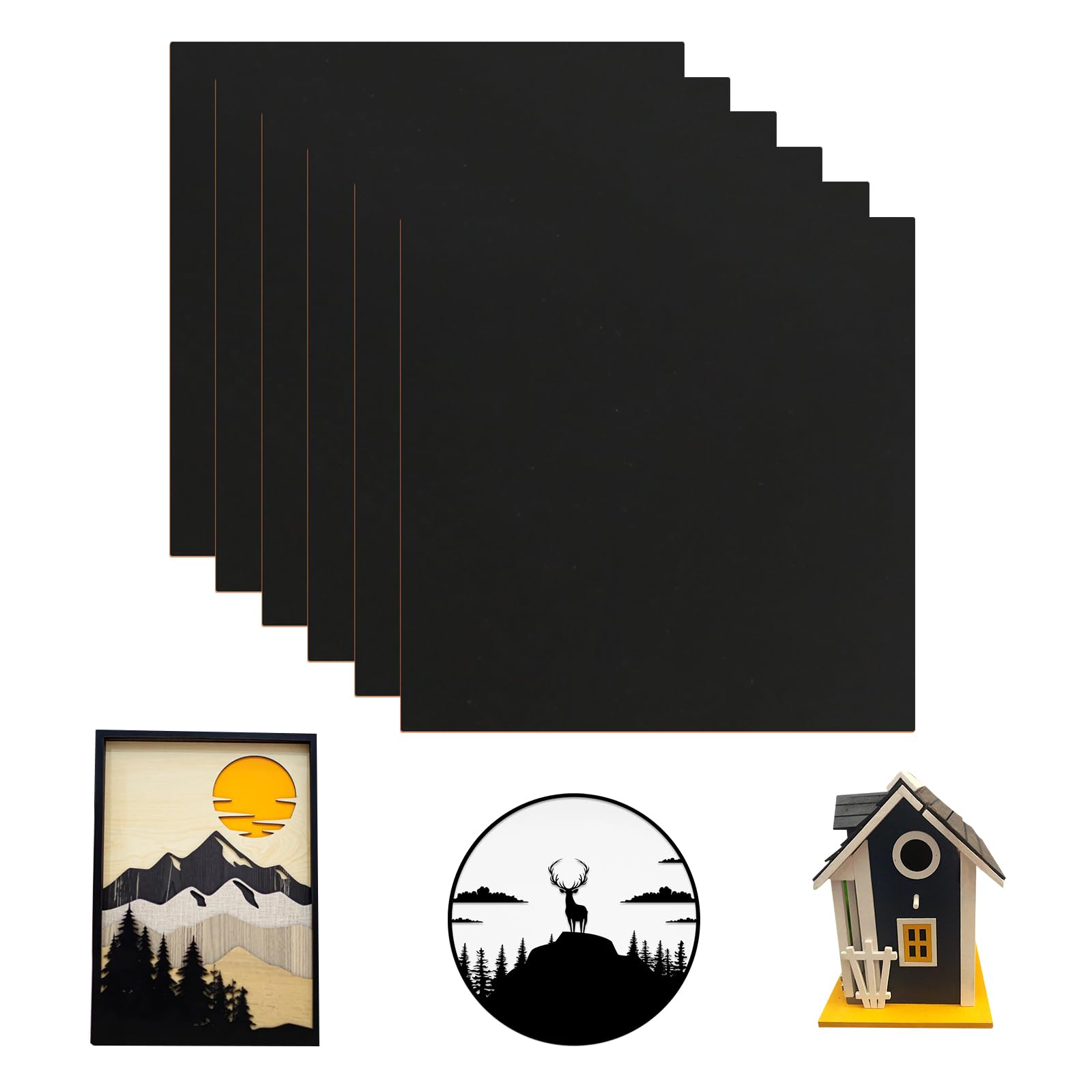 sculpfunDIY 6 Pieces Black MDF Wood Boards for Crafts, 30cm*30cm Medium Density Fiberboard Wooden Sheet, 3mm MDF Sheet for Laser Engraving CNC Cutting