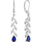YL Wedding Dangle Earrings for Brides Bridesmaid Teardrop Birthstone Long Bridal Leverback Earrings Jewelry for Women
