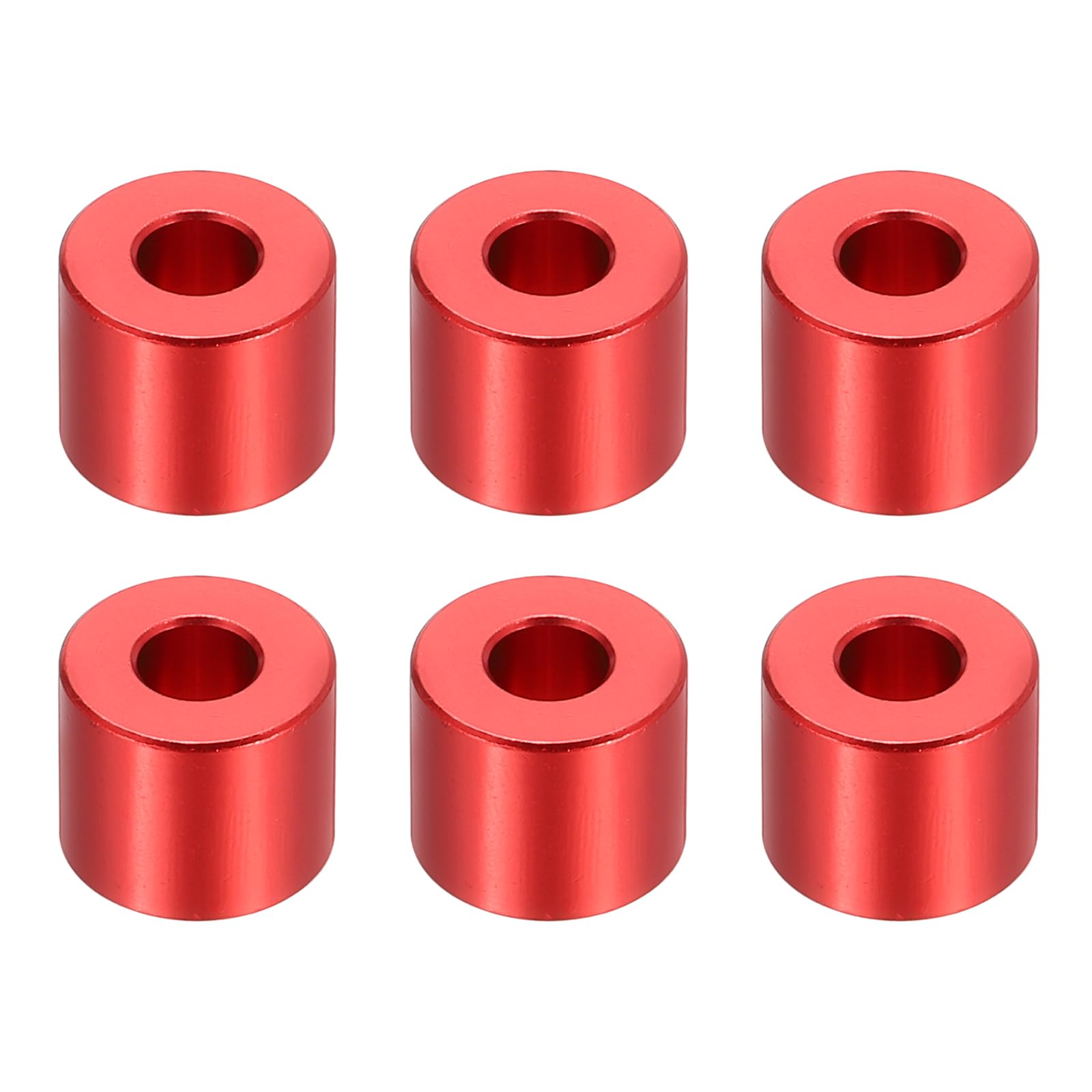 PATIKIL M5 Aluminum Spacers, 6 Pcs Metal Spacers Aluminum 5.2mm ID x 12mm OD x 10mm L Aluminum Spacer Screw Standoff Round for 1/5" or M5 Screw Bolts,Red