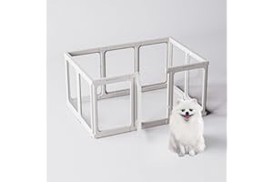Jalove Acrylic Dog Playpen Indoor, 24“ H Plastic Pet Playpen with Door, Clear Pet Play Pen for Puppy Cat Rabbit Ferret, Easy Assemble Dog Pen, Preferable for Small Cage, White 10 PCS