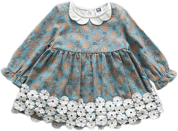 Amazon Co Jp ワンピース 長袖 チュニック お花 アップリケ 洋服 ブラウス ガールズ 秋 女の子1 3歳 ブルー95cm 服 ファッション小物