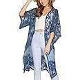 FaroDor Women's Long Flowy Lace Kimono Cardigan Boho Style Summer Beach Open Cover Ups